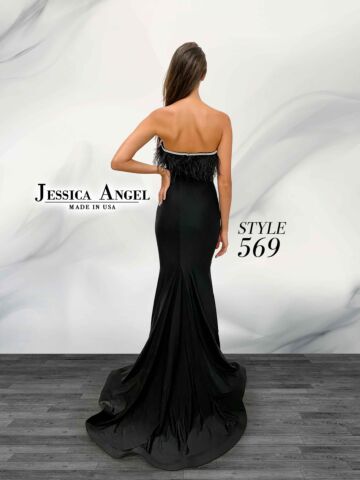 Jessica Angel 569 Feather Neckline Strapless Dress