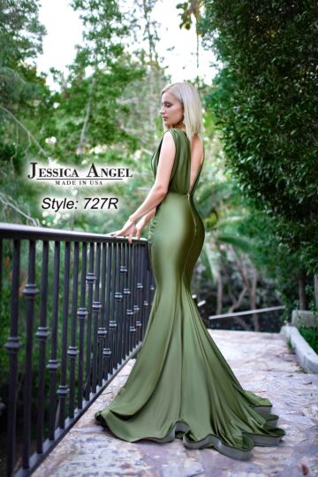 Jessica Angel 727R Draped Bodice Plunging Neck Dress