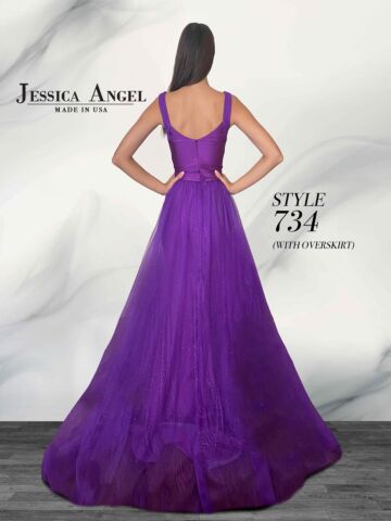 Jessica Angel 734B Long Overskirt Plunging Neck Dress