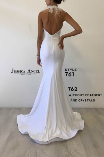 Jessica Angel 761 Feather Neckline Backless Dress