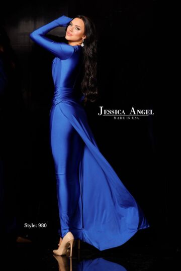 Jessica Angel 980 Glove Sleeves Plunging Neck Jumpsuit