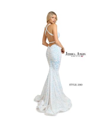 Jessica Angel 2583 Strappy Back Court Neckline Sequin Dress