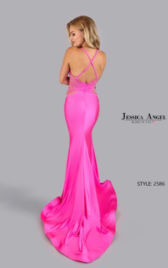Jessica Angel 2586 Illusion Midriff Criss Cross Back Dress