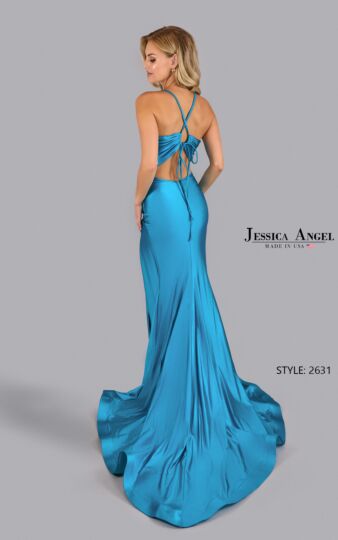 Jessica Angel 2631 High Slit Tie Back Ruched Dress