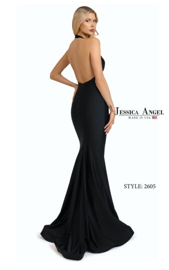 Jessica Angel JA2605 High Slit Plunging Halter Neck Dress
