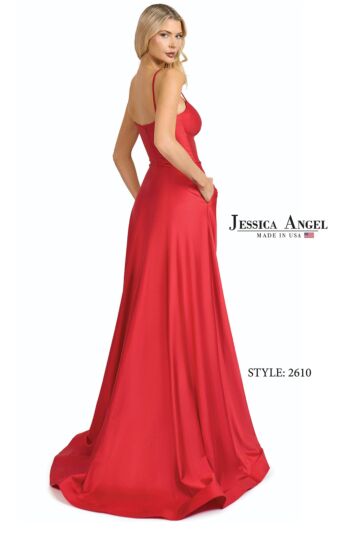Jessica Angel JA2610 A-Line High Slit Spaghetti Strap Dress