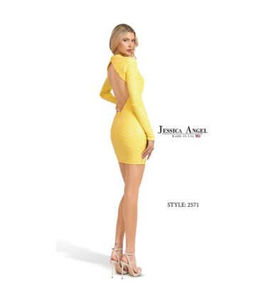 Jessica Angel 2571 Cutout Back High Neck Sequin Dress