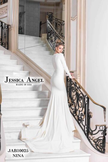 Jessica Angel 10025 Long Sleeve Plunging Neck Wedding Dress