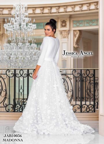 Jessica Angel 10036 Floral Skirt Three Quarter Sleeve Wedding Dress