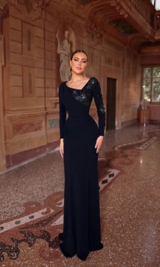Alyce Paris 27675 Asymmetric Neckline Long Sleeve Dress