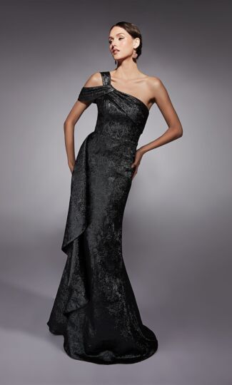 Alyce Paris 27734 Asymmetric Neck Side Ruffle Dress