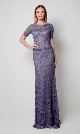 Alyce Paris 27555 Short Sleeve Lace Peplum Dress