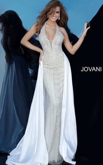 Jovani 3698 Halter Neck with Overskirt Dress