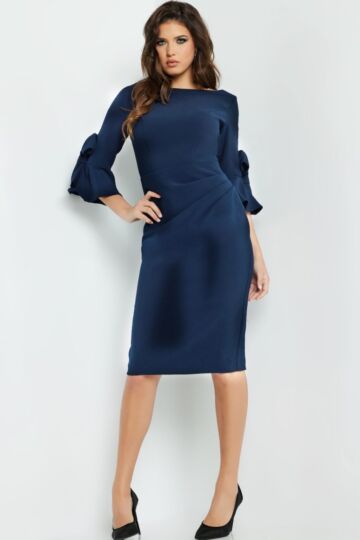 Jovani 09775 Three Quarter Sleeve Bateau Neck Dress