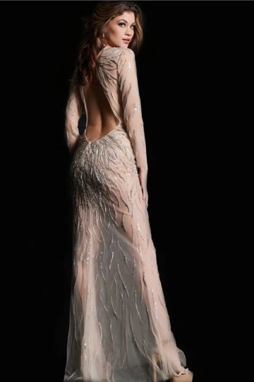 Jovani 26275 Plunging Neckline Beaded Illusion Dress