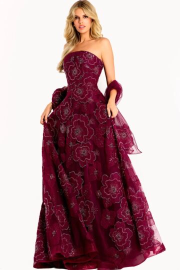 Jovani 46033 Floral Embroidery with Matching Shawl Dress
