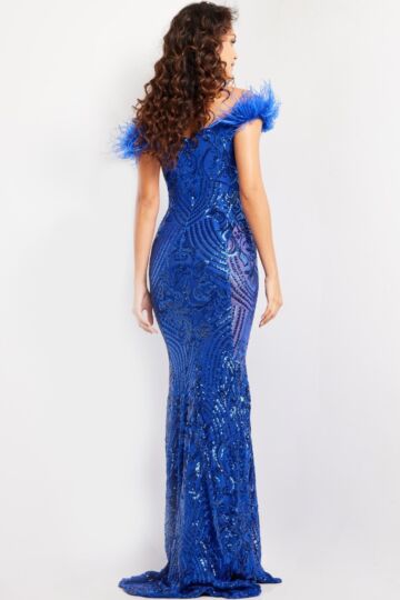 Jovani 26041 Feather Straps Sequin Dress
