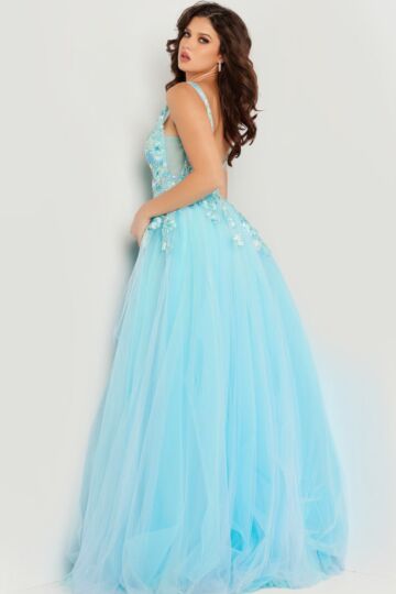 Jovani 26045 Open V-Back Embroidered Dress