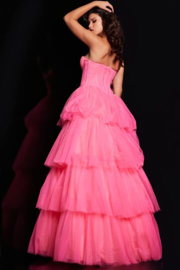 Jovani 37062 Tiered Skirt Pleated Corset Dress