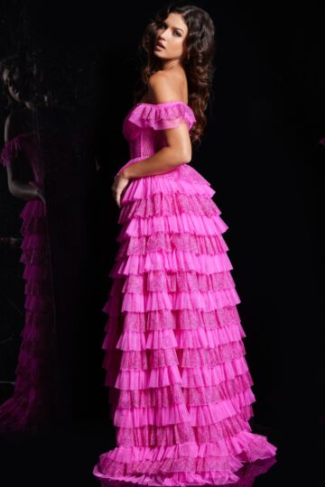 Jovani 38251 Ruffle Skirt Off The Shoulder Dress