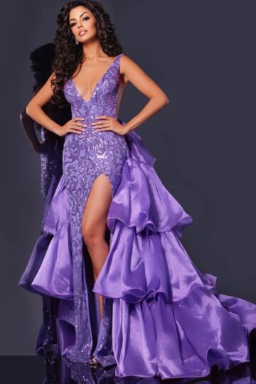 Jovani 38336 Ruffle Overskirt Sequin Dress
