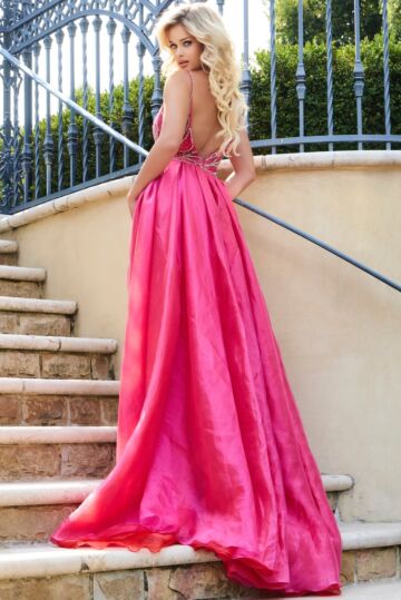 Jovani 39042 Long Overskirt Plunging Neckline Pageant Gown