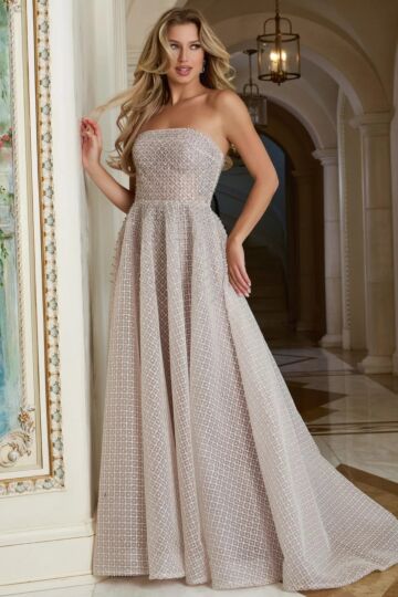 Jovani 45788 Flowy Skirt Strapless Textured Dress