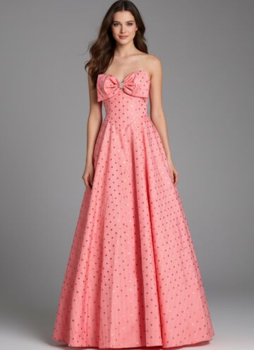Jovani 49340 Bow Neckline Polka Dot Dress