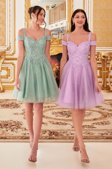 LaDivine CD0132 Cold-Shoulder A-Line Dress