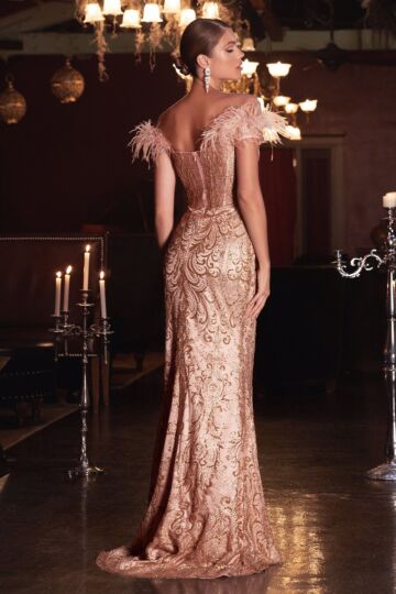 LaDivine Dress J824 Corset Bodice Feather Mother Of The Bride Dress