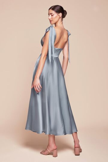 Ladivine 7499 Tie Straps Tea-Length Satin Dress