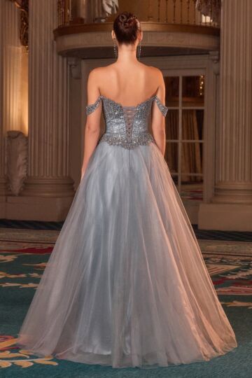 LaDivine CC471 Beaded Corset Bodice Off-The-Shoulder Dress