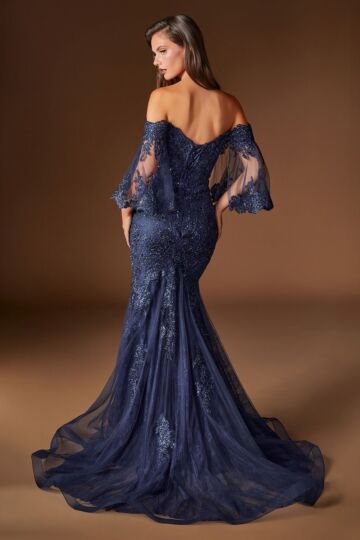 LaDivine CD659 Bell Sleeve Mermaid Off The Shoulder Dress