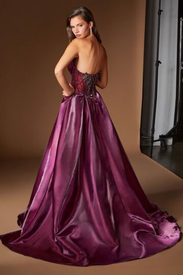 LaDivine CDS568 Beaded Strapless Organza Overskirt Dress