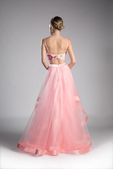 LaDivine 11793 Beaded Top Organza Skirt 2-Piece Dress