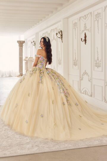 LaDivine 15724 Floral Appliques Sheer Corset Quinceanera Dress