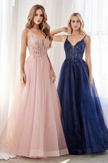 LaDivine CD0154 Strappy Back Lace Bodice Dress