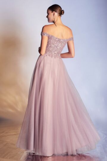 LaDivine CD0177 Glitter Bodice Off The Shoulder Dress