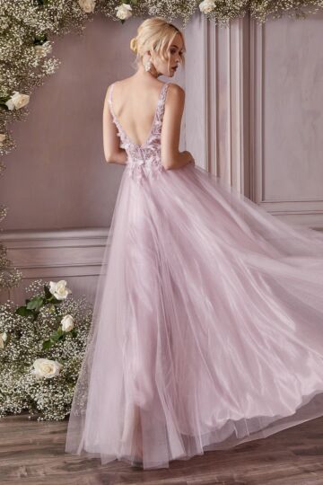 LaDivine CD0181 Floral Bodice Open Back Dress