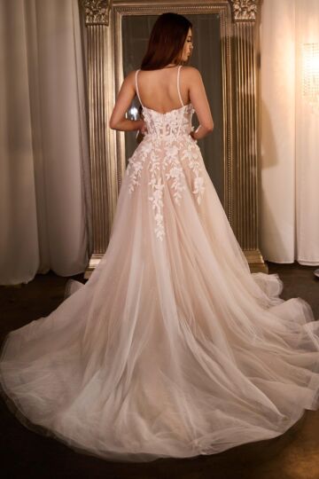 LaDivine CDS477W Floral Appliques Corset Top Wedding Dress