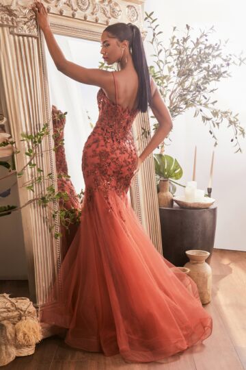 LaDivine CDS488 Corset Bodice Beaded Mermaid Dress