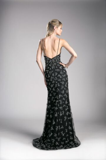 LaDivine CZ0012 Plunging Neck Spaghetti Strap Dress