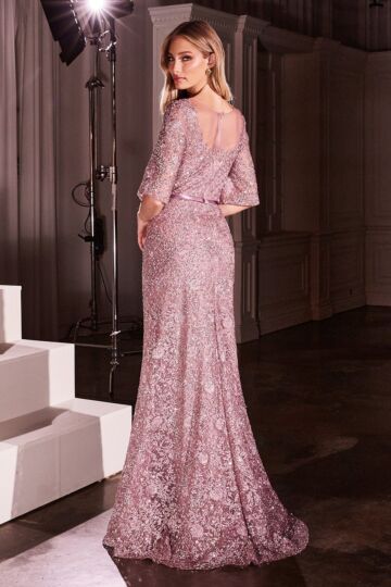 Ladivine CB149 Illusion Neck Bell Sleeve Dress