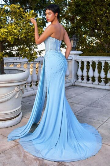 Ladivine CD770 Side Overskirt Asymmetric Waist Strapless Dress