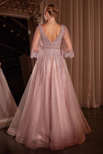 Ladivine CD784 Angel Sleeves Plunging Neck Dress