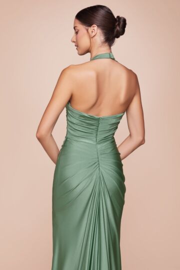 Ladivine CD796 Halter Neck Draped Bodice Dress