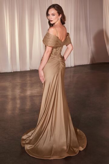 Ladivine CD798 Removable Sleeve Lace Bodice Dress