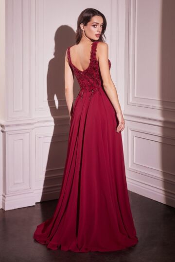 Ladivine CDS503 Scoop Neck Sheer Capelet A-Line Dress