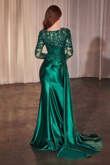 Ladivine CDS506 Long Sleeve Side Streamer Satin Dress