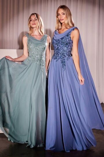 Ladivine CDS509 Scoop Neck Shoulder Streamer A-Line Dress